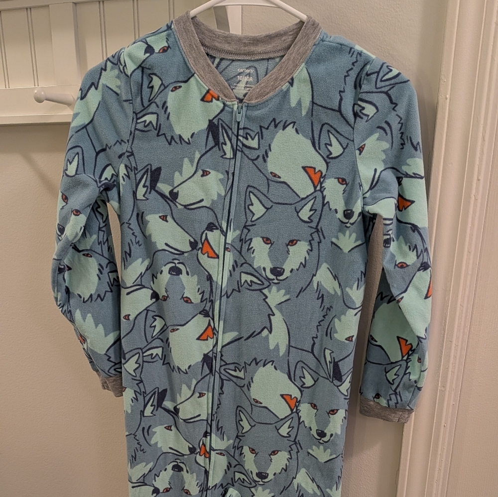 Carter's Fleece Onesie Zipper PJ Pajama Boys Wolf Size 10